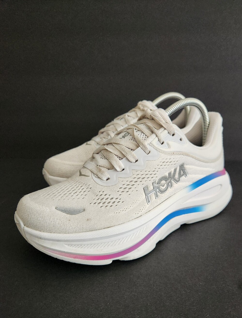 Hoka One One Bondi 9 Shoes Womens 7.5D Wide White Road Running Athletic Sneaker